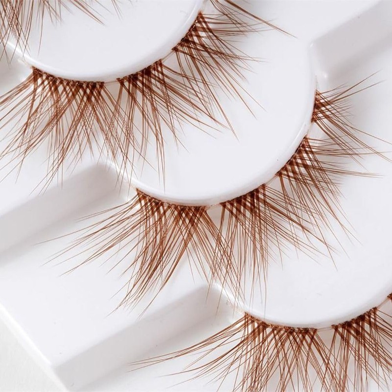 7 Pairs Natural Look Cartoon Anime False Eyelashes Brown Cluster