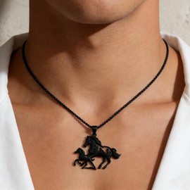 Zurlcdye - Collar de caballo negro para hombre con dije de cadena y dije grueso, collar de moda, regalo de joyería de cumpleaños, Acero inoxidable, Sin piedra preciosa
