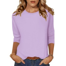 Zeagoo Round Neck 3/4 Sleeve Tops Loose Fit Dressy Casual Petite Tops Summer Shirts 2025 Going Out Work Tops Purple