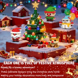Yee hfafa 4 Pack Santa Claus Design Building Blocks Set, Christmas Theme Building Blocks Ornaments, Mini Building Figures, DIY Stocking Stuffers, Xmas New Year Birthday Gifts (Set A)