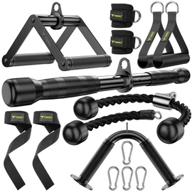 Cable Attachments for Gym, LAT Pulldown & Cable Machine Attachment Set: V-Shaped Bar, Rotating Straight Bar, V Rotation Handle, Nylon Tricep Rope, Ankle Straps & Handles, Home Gym