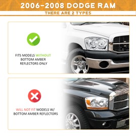 WEELMOTO Headlight Assembly for 2006-2008 Dodge Ram 1500/2500/3500; 2009 Ram 2500/3500 Old Body Style Only Headlamp Replacement Chrome Housing Clear Reflector