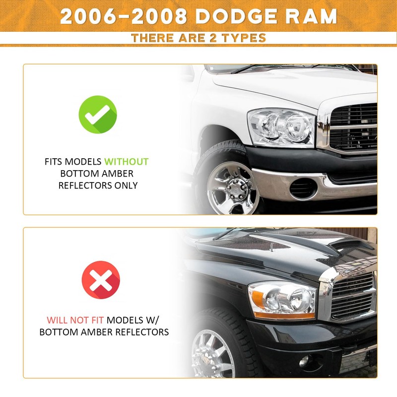 WEELMOTO Headlight Assembly for 2006-2008 Dodge Ram 1500/2500/3500; 2009 Ram