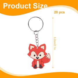 XPEX Pack of 20 Fox Keyrings, Forest Animals Keyring, Fox Pendant, Animal Key Fob The Caricature, Fox Gift Key Ring for Children Party Bag