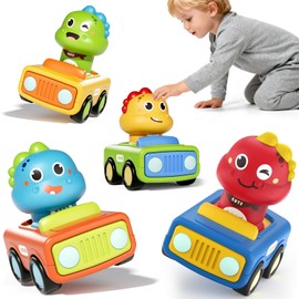 4 Piezas De Press and Go Juguetes De Coches, Juego De Coches De Carreras De Animales, Camiones Inercia para Niños, un Regalo Ideal para cumpleaños y Navidad (Rojo)