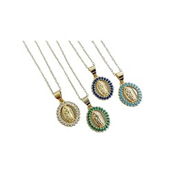 Gold Virgin Mary Necklace, Crystal Mary Necklace, Religious Jewelry, 14k Gold Filled Chain (emerald green)