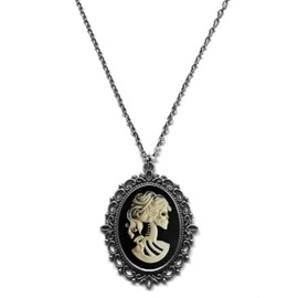 Victorian Vault Skeleton Skull Cameo Steampunk Gothic Pendant Necklace on Chain