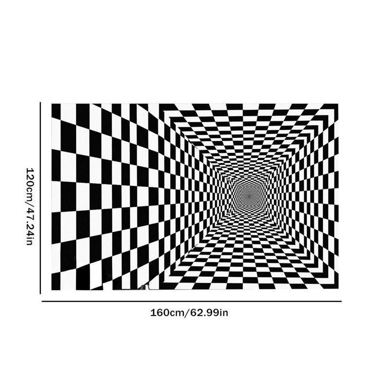Black and White Checkered 3D Visual Effect Floor Rug Mat