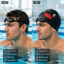Penguin Silicone Swim Cap for Pool Training – Enlarged Elastic Fit with Extended Ear Coverage for Adults