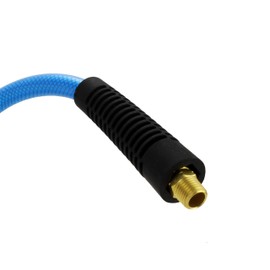 Milton (1623-2) FLEX HOSE Reinforced Polyurethane Air Hose 50 ft. x 1/4” ID, 200 PSI, Lightweight Hybrid Air Compressor Hose w/ ¼” MNPT brass fitting, Cold Weather Flexible, Bend Restrictor – Blue