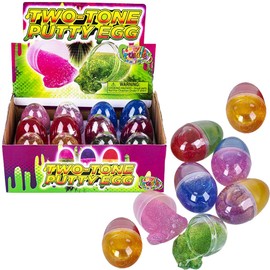 Happy Easter Egg Putty Slime Glittery Two-Tone, Assorted Glittery Colors, 2.5" Inch Multicolor Eggs (12-Pack)