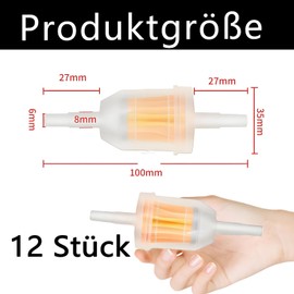 Pack of 12 Petrol Filter Motorcycle Fuel Filter Diesel Diesel Filter Car 6 mm 8 mm Compatible for Scooter Motorcycle Compatible with Dirt Level Due to the Transparent Construction Easy to See