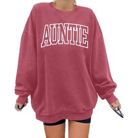 Womens Aunt Sweatshirt Cool Aunt Crewneck Sweatshirt Auntie Letter Print Long Sleeve Pullover Top Dark Pink