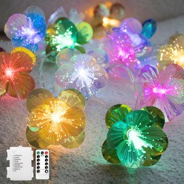 YOLIGHT Fiber Optic Flower String Lights Battery Operated with Timer, 13ft 20 LED Colorful Flower Garland Lights Fairy Lights for Room Table Wedding Christmas Easter Décor (Multi-Color)