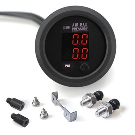 CNRAQR Dual Digital Display Air Pressure Gauge 2-1/16" (52mm) Air Suspension Gauge Kit 0-220 PSI 2PCS 1/8NPT Sensors with 1/4NPT Replacement Fittings for Air Suspension Systems Cars, Suvs and Trucks