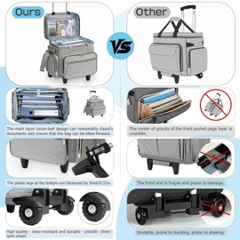 LIWSHWZ Rolling Teacher Tote Bag with Accordion File Organizer,Wheeled Teacher Bag for up to 15.6" Laptop,Thickened Trailer Leg Detachable Trolley for Teaching& Office Supplies Storage(Patent Design)