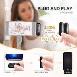 LENSGO 518mini Wireless Lavalier Microphone, 2.4 GHz Compact 2 Transmitters and 1 Receiver Wireless Lapel Lav Mic for Smartphone Vlog YouTube Interview Video Camcorder (for iOS)