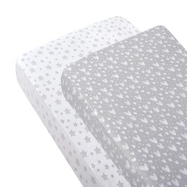 Biloban Crib Mattress Sheet Fitted, Cotton Crib Sheets Unisex, Extremely Soft Jersey Knit Egyptian Cotton Sheet for Standard Crib, Super Stretchy, Star and Heart Print