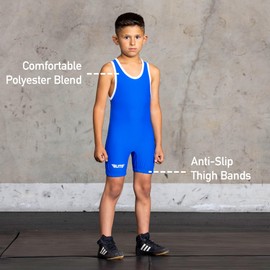 Elite Sports Kids Wrestling Youth Singlet, Standard Boys Wrestling Singlets, Blue, Large