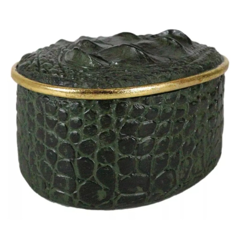 Ebros Gift Faux Crocodile Pattern Textured Green Print Gold Oval