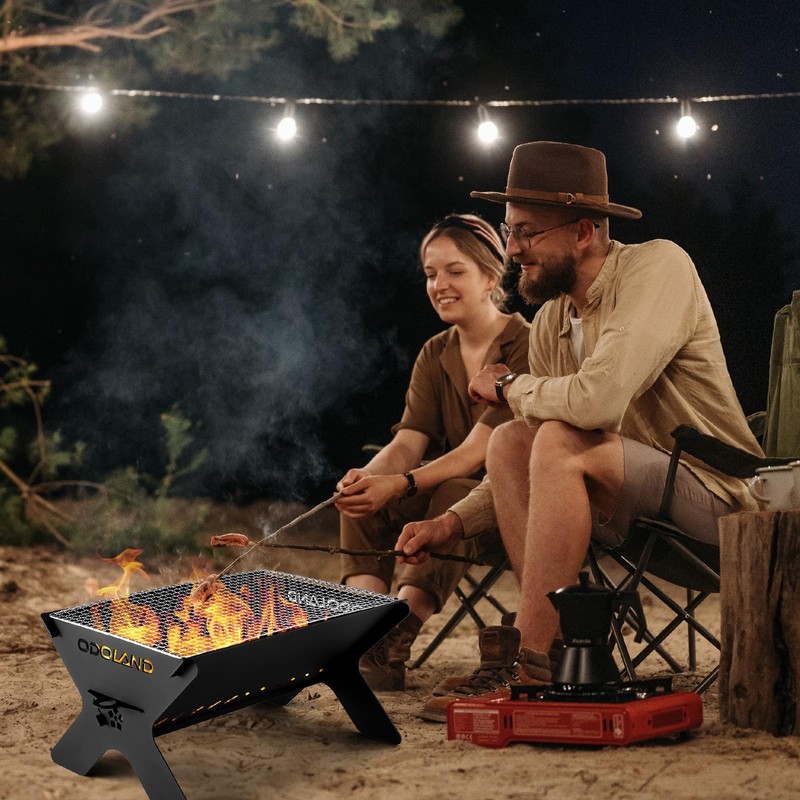 Odoland Camping Campfire Grill, Portable Folding Charcoal Grills, Backpacking BBQ