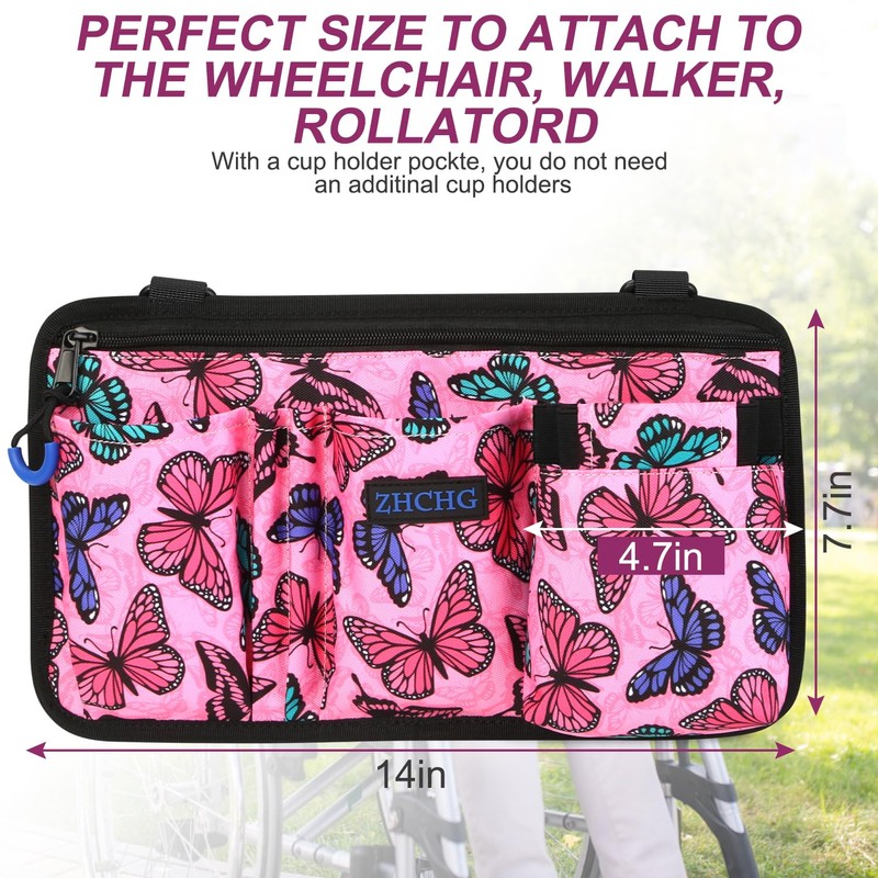 Wheelchair Side Bag, Wheel Chair Armrest Pouch Accessories with Cup