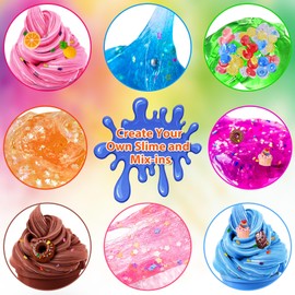 32 Cups DIY Slime Kit, Slime Making Kit for Girls, Crystal Clear Slime, Glow in The Dark Slime with Add-ins, Foam Balls, Charms, Slime Party Favors Gift Toys for Kids 3-12