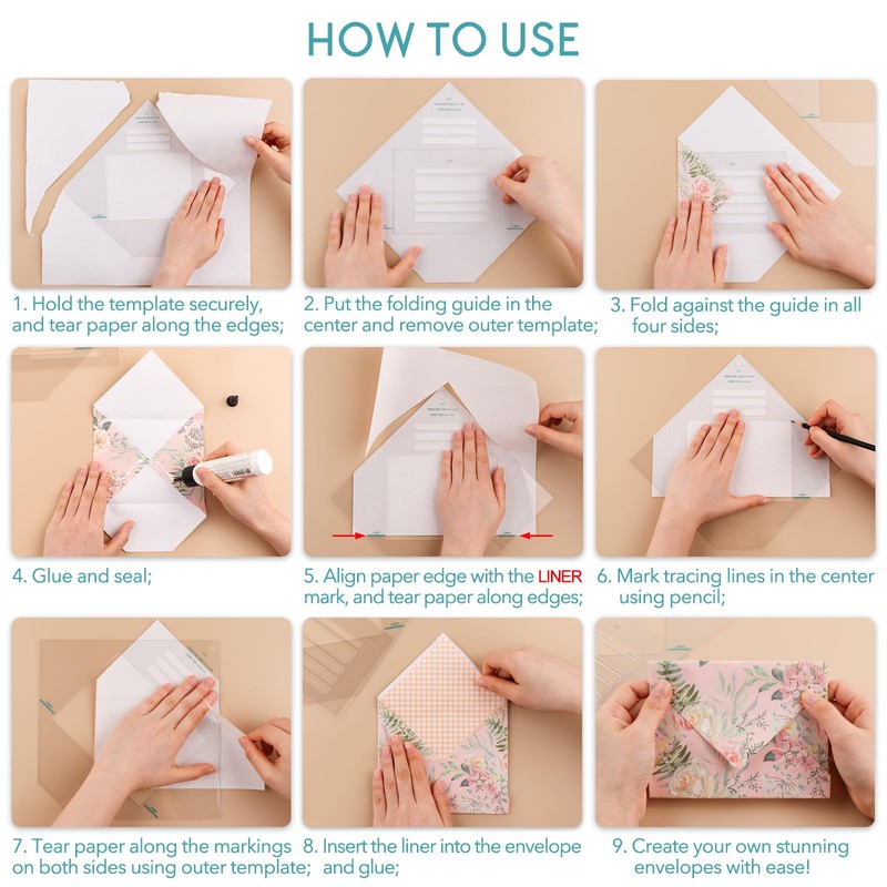17pcs/Set BAOFALI Envelope Maker Guide Set Envelope Tear Templates All-in-One