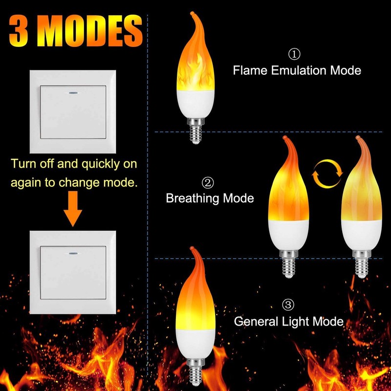 Venforze E12 Flame Bulbs 4 Pack, 3 Mode LED Candelabra