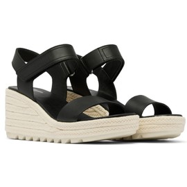 Sorel Women's Cameron Wedge Sandal, Black/Chalk, 7