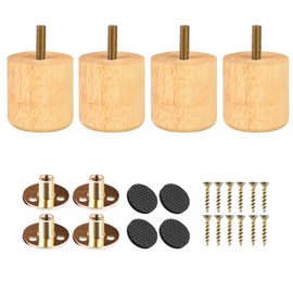 Btowin 2 inch Solid Wood Furniture Legs, 4Pcs Modern Round Wooden Bun Feet with Threaded 5/16'' Hanger Bolts & Mounting Plate & Screws for Sofa Couch Cabinet Bed