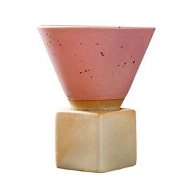 Dzaayediiy Coarse Ceramic Coffee Cups with Base, 200ml/6.7oz Japanese Style Cone Funnel Tea Mugs for Latte Tea Cocoa, Pink