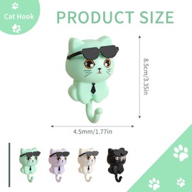 pilyero 4 Stück Sonnenbrille Katze Schlüsselhaken, Kinder Kleiderhaken, Wandhaken Kinder, ABS Material, geeignet zum Aufhängen kleiner Gegenstände, geeignet zum Aufhängen von Home Office