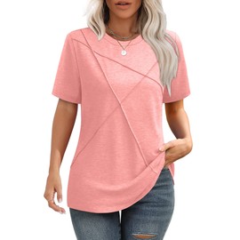 Summer Tops for Women Business Casual Short Sleeve Plus Size Tunics for Leggings Plus Size Spring Clothes Coral 2XL