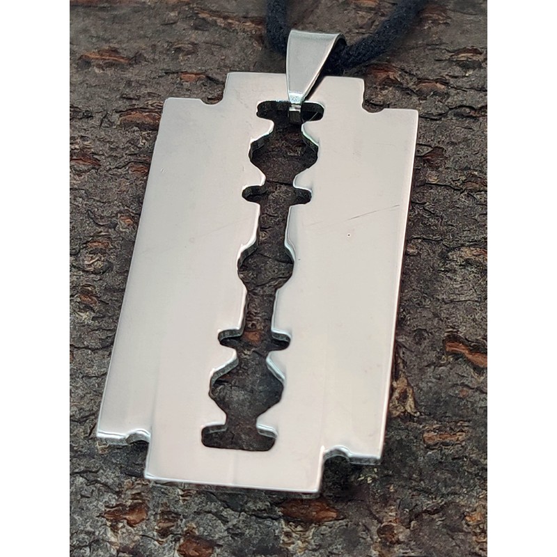 Kiss of Leather Large Razor Blade Pendant Stainless Steel No.