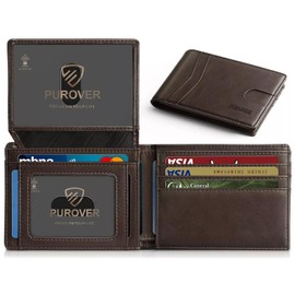 Carteras para Caballero,Billetera Slim para Hombre de Cuero con Protección RFID - 2 Ventanas de ID y Caja de Regalo | Cartera Delgada y Elegante para Seguridad y Comodidad Diaria (Marrón)