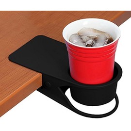SERO Innovation Cup Clip Drink Holder - Black - Snap to Tables, desks, Chairs, Shelves, counters. Keep Your Beverage, Smartphone or Other Small Item Secure and Out of The Way. 2 Pack