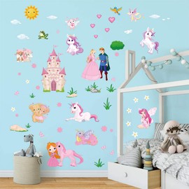 decalmile Princess Unicorn Wall Stickers Fairy Castle Wall Decals Baby Nursery Girls Bedroom Wall Decor