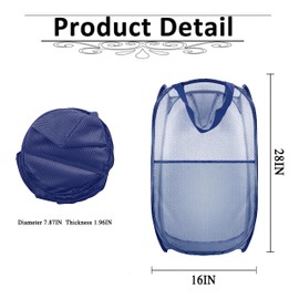 Buyongwant Collapsible Pop Up Laundry Hamper, Mesh Foldable Laundry Basket, Extra Large - 28" x 16" x 16" (Blue)