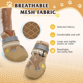 Dog Shoes, FISHOAKY Dog Shoes for Large Dogs, Mesh Breathable Dog Boots & Paw Protectors for Summer Hot Pavement Winter Snowy, 360°Anti Slip 4Pcs Dog Booties with Reflective Khaki (Size 2)