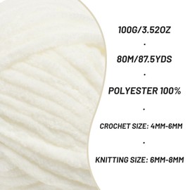4 Packs Fluffy Chenille Yarn for Crocheting, Chunky Velvet Yarns for Crochet Amigurumi, Baby Yarn for Crocheting Soft Blanket, 349.9yds /14.1 oz Bulky Yarns for Crafts/Hats/Shoes/Socks (4 White)