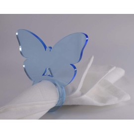 Altoona Set of 4 Acrylic Lucite Butterfly Napkin Rings with Velvet Holder 4" x 3" Sky Blue Crystal