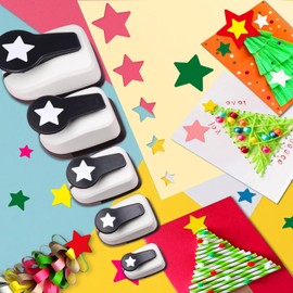 Star Hole Punch, Star Punches for Paper Crafts, Stars Paper Puncher Shape, 1 inch Stars Punch for Crafting, Large Hole Puncher, Scrapbook Punches 2 in, 1.5 in, 1 in, 5/8 in, 3/8 in - 5 Pcs