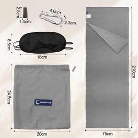 VEGCOO Sleeping Bag Liner, 210x75cm Lightweight Portable Sleeping Bag Liners, Camping Sheets & Travel Sheet Suitable for Outdoor Travel, Hiking, Hotel Backpacking Essentials (grey, One Size)