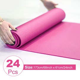 Funtery 24 Pcs 3 mm Thick Yoga Mat Bulk Exercise Workout Mat Non Slip Fitness Yoga Pad for Women Gym Home Pilates (Rose)