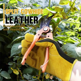 HANDLANDY Work Gloves Men Women Gardening Gloves Cowhide Leather Safety Work Gloves Dexterity and Breathable Design