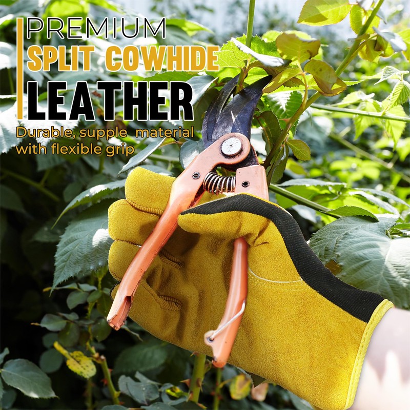 HANDLANDY Work Gloves Men Women Gardening Gloves Cowhide Leather Safety