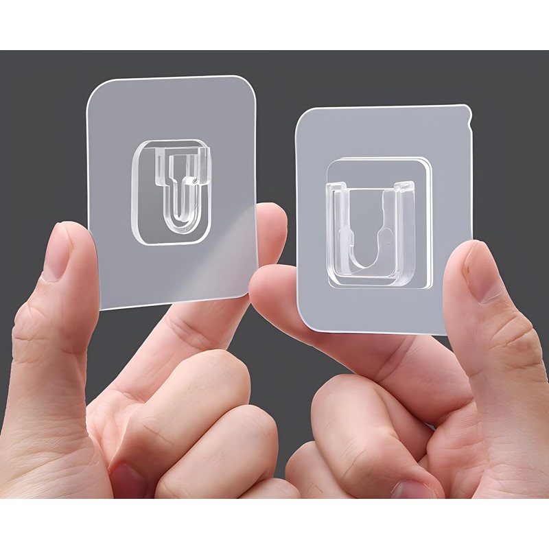 YOFAN 10 Pairs Clear Double-Sided Adhesive Wall Hooks - Mounted