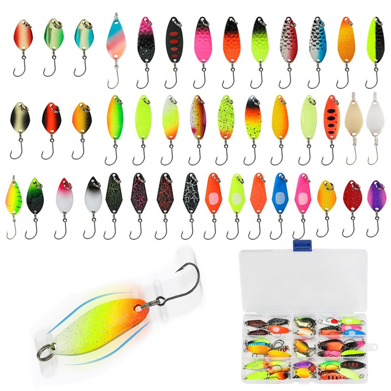 JasCherry 43-teiliges Angelköder-Set, Pailletten-Spinner-Angelköder mit Haken, lebensechtes Angelzubehör-Set, Löffel-Schwimmköder mit