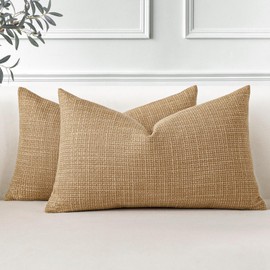 JOTOM Set of 2 Cushion Covers 40x60 cm Linen Light Brown Decorative Throw Pillow Covers 16x24 Inch Lumbar Cushion Case Home Decor Pillowcases for Couch Sofa Living Room Bed (Light Brown)